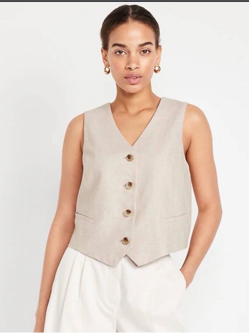 Linen-Blend Button-Front Vest
